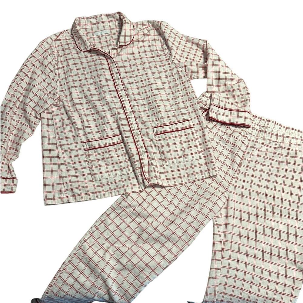 LAKE Plaid Flannel Pajama Set Women's Size XL Red Piped White Warm Cozy Pants PJ